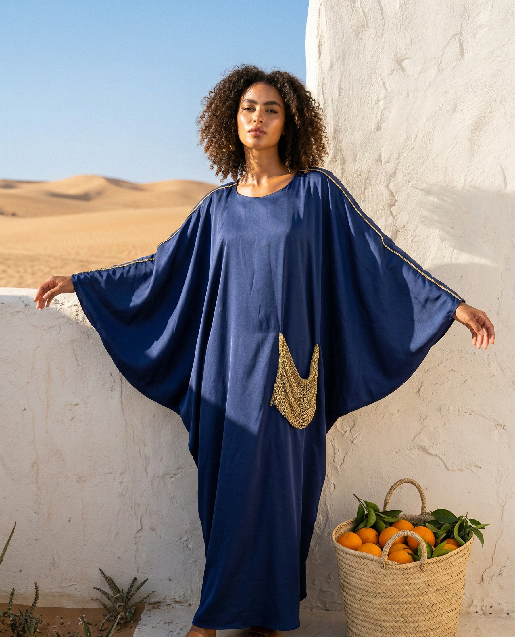 Gold Pocket Midnight Blue Robe Dress
